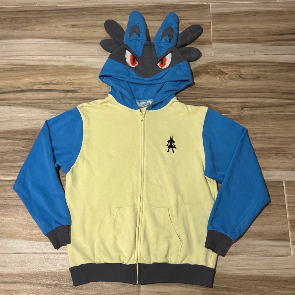 Pokemon Center Lucario Costume Zip Up Hoodie Blue Yellow Adult Small S 2020